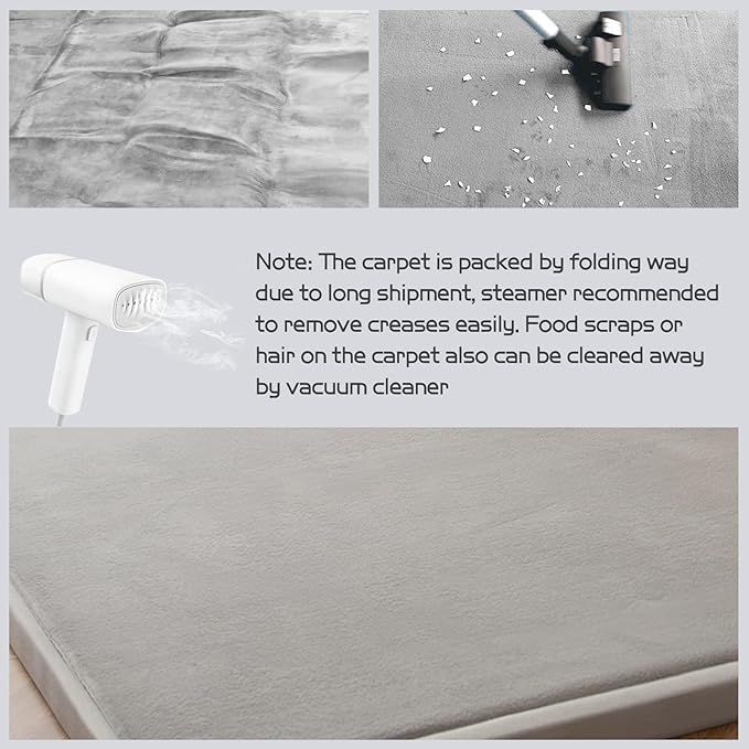 MAXYOYO Grey Coral Velvet Area Rug, Thick Japanese Tatami Mat Living Room Carpet with Non-Slip Backing, Large Solid Color Mat for Bedroom Dormitory Yoga, 59 by 78 inch