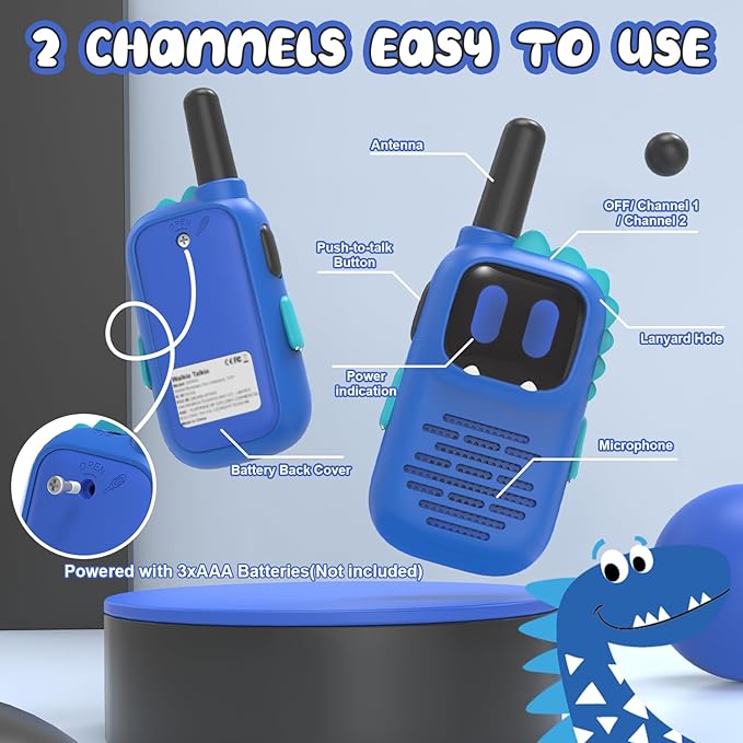 Walkie Talkies for Kids with Dinosaurs Silicone Sleeve, Toys for 3-7 Year Old Boys Girls, Kids Walkie Talkies 1000FT Range 2 Channels 2 Way RadioToy Gifts for 5-8 Year Old Boys Girls