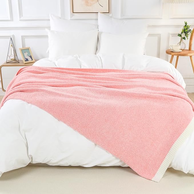 NEXHOME PRO Soft Blankets Pink Twin Size, Cozy Throw Blanket for Couch, Warm Reversible Knit Blanket for Women, Fuzzy Lightweight Throws for Sofa, Bed, Picnic, Heather Hot Pink, 60 x 80 inches