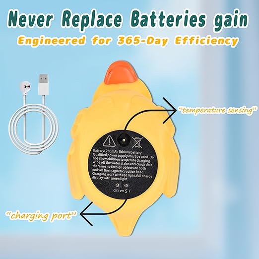 TKY Big-Eye Duck Baby Bath Thermometer - Digital Water & Room Temp Monitor with LED Alerts, Floating Bath Safety Essential for Newborns, Infants, Toddlers (Rechargeable, IP67 Waterproof)