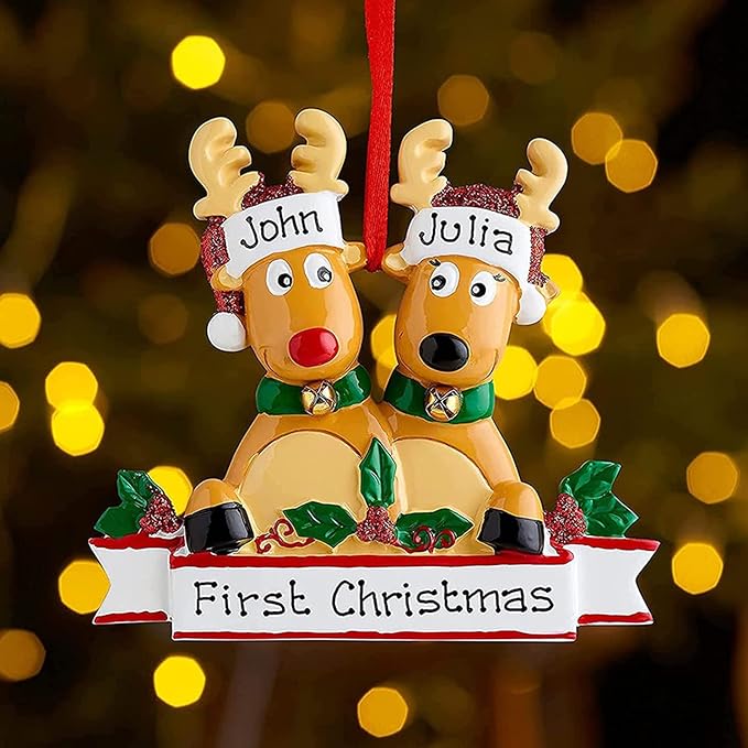 Personalized Christmas Ornaments 2025 Family of 2/3/4/5/6/7/8 Deer Christmas Ornaments Custom Name Customized Gifts for Xmas Tree,Family of 2