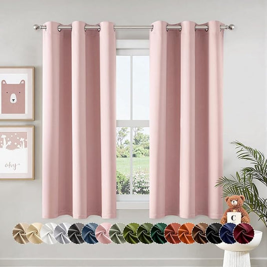 MIULEE Baby Pink Blackout Curtains for Girls Bedroom Living Room 64 Inches Long 2 Panels, Nursery Thermal Insulated Room Darkening Drapes Solid Grommet Top Noise Reducing Window Curtains 40x64 Inch