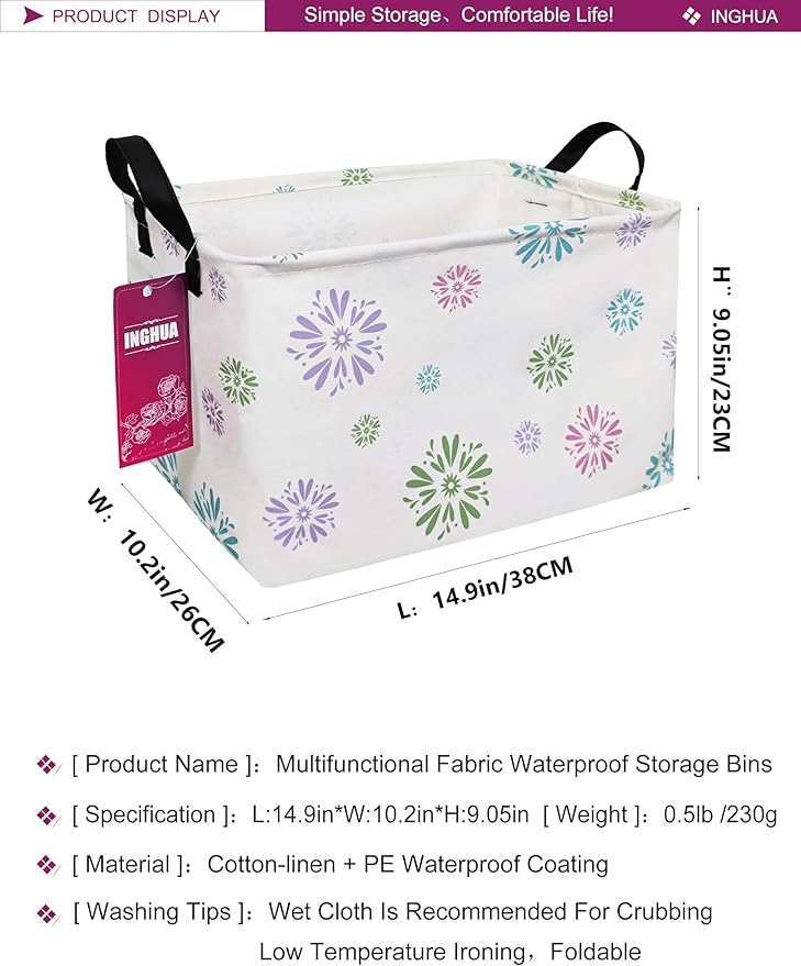 Rectangular Storage Basket Fabric Organizer Bin for Toys,Books,Clothes,Gifts,Pets-Perfect for Home,Office,Nursery,Dorm,Shelf(Rec-Colorful fireworks)