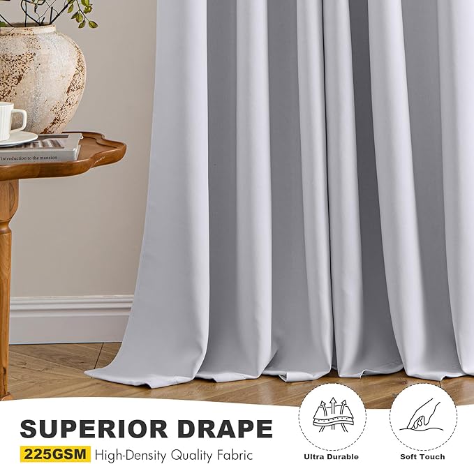 MIULEE Bedroom Blackout Curtains Thermal Insulated Room Darkening Drapes for Living Room Kitchen Grommet Top Light Blocking Window Treatment Curtains, 40 x 45 Inches Long, 2 Panels, Greyish White