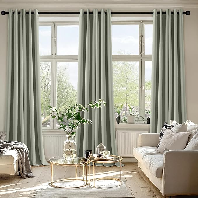 MIULEE Sage Green Blackout Curtains for Bedroom Living Room 90 Inches Long 2 Panels, Thermal Insulated Room Darkening Drapes Solid Grommet Top Noise Reducing Light Green Window Treatments 40x90 Inch