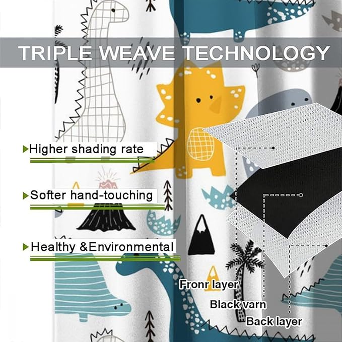 Kids Dinosaur Curtains for Boys Girls Bedroom Decor Cartoon Dino Colorful Cute Funny Wildlife Animal Printed Blackout Rod Pocket Window Drapes for Baby Nursery Playroom Living Room W21xL45in Decor