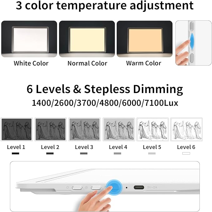 TOHETO Rechargeable A4 Light Board with Stand, Super Bright Magnetic Light Pad with Side Buttons, Wireless Light Box for Tracing and Drawing, Cordless LED Light Table for Diamond Painting White