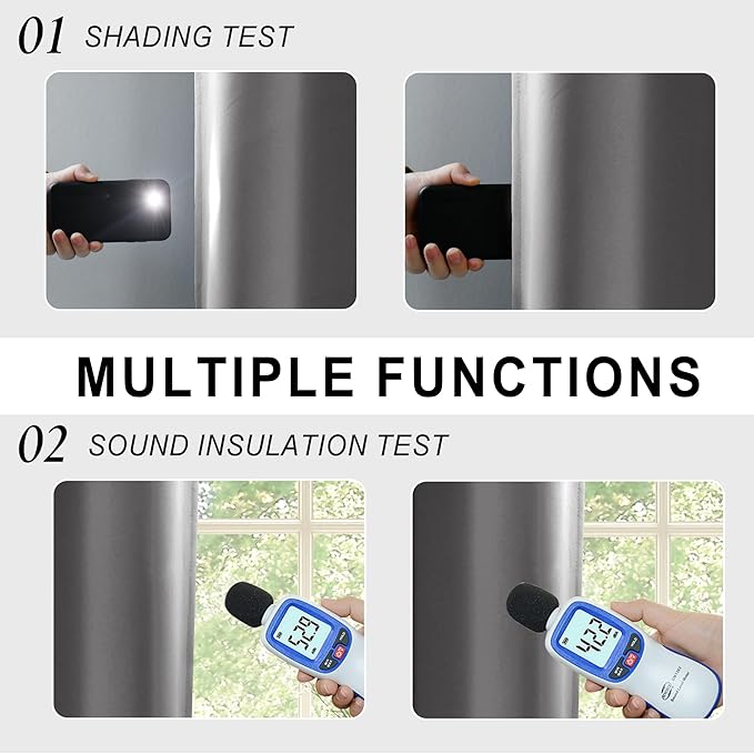 XWZO 100% Blackout Curtains with Tiebacks- Rod Pocket Heat and Full Light Blocking Window Panels for Bedroom/Nursery, 63 Inches Long Thermal Insulated Draperies, Grey, W60 x L63, Set of 2