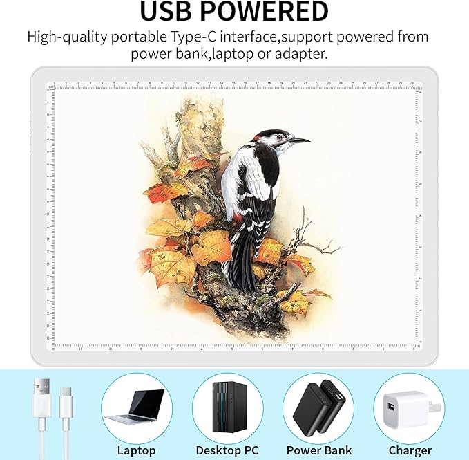Phylosal Magnetic A4 Light Pad, Super Bright Light Box with Side Button, Diamond Art Light Board, Lightbox for Tracing and Drawing, USB Power Artcraft Light Table for Sketching, Weeding Vinyl (White)