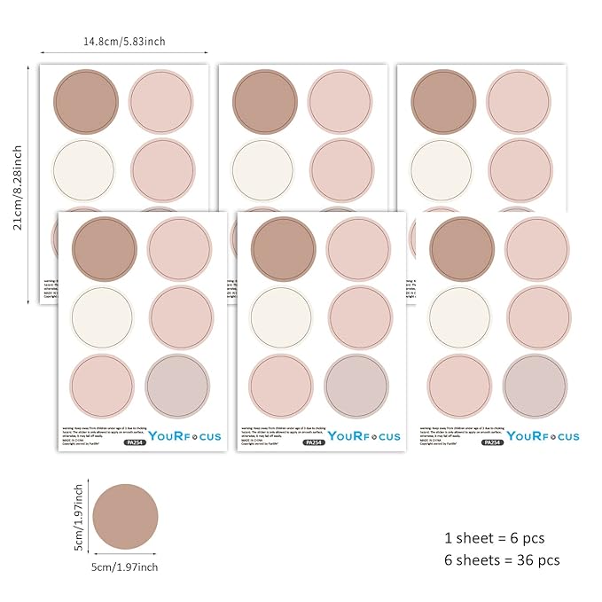 Boho Polka Dot Wall Decals Pink Dots Wall Sticker for Kids Baby Girls Living Room Bedroom Playroom (6 Sheets)