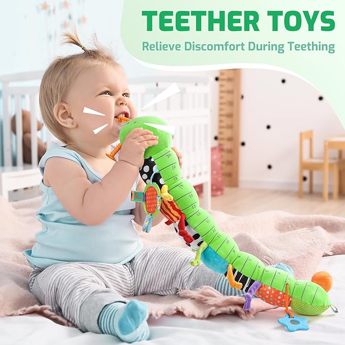 Sumobaby Baby Toys 0-6 6-12 Months,Music Caterpillar Plush Toy with Baby Mirror, Pull String&Crinkle Rattle,Infant Teething Toys,Tummy Time for 0-3-6-12 Month Boys Girls Newborn Gifts (Green-Branch)