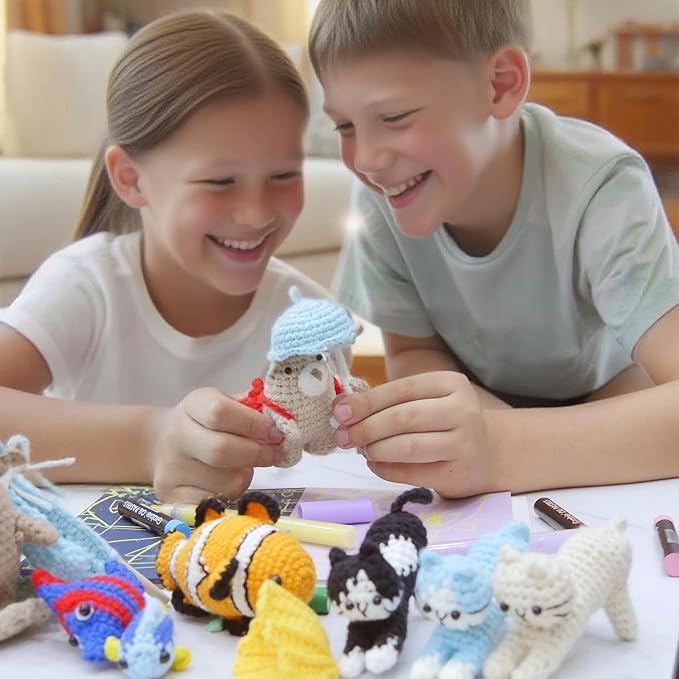 ChillFuzz Animal Crochet Kit Beginner Crochet Kit for Adults and Kids with Soft Yarn Hook and Instructions Cute Handmade DIY Gift Bear