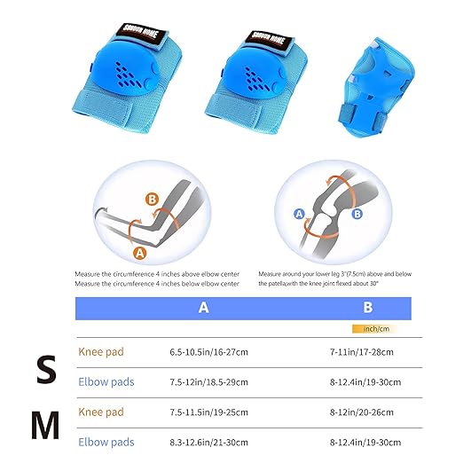 Youth/Kids Knee Pads Elbow Pads Wrist Guards Protective Gear Set 6 Pcs for 3-15 Years Child Roller Skates, Skateboard, Cycling, Inline Skating, BMX Bike, Balance Bike, Scooter Riding and Other Outdoor Sports