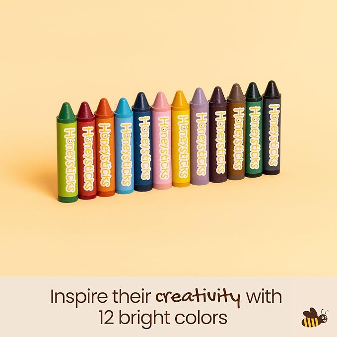 Honeysticks Super Jumbo Crayons (12 Pack) - Non Toxic Crayons for Kids - 100% Pure Beeswax and Food Grade Colors - For Toddlers 1-3, Unbreakable, Extra Large, Easy to Hold and Use, Eco-Friendly