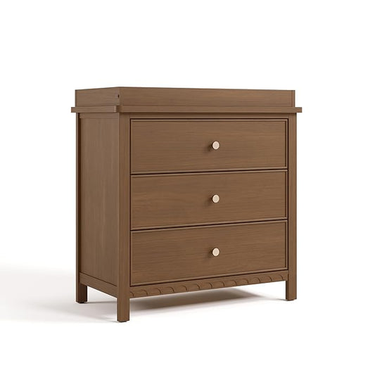 Graco Sasha 3-Drawer Chest with Changing Table Topper (Hazelnut) – GREENGUARD Gold Certified, Nursery Bedroom Wood Chest with Spacious Storage, Interlocking Drawer System, Pre-Installed Tracks