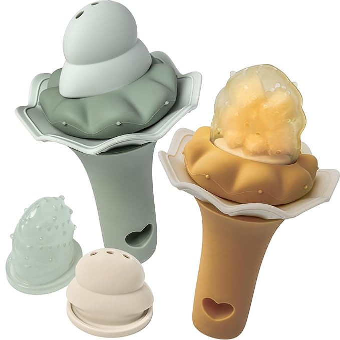 Moonkie Baby Fruit Feeder, BPA Free Silicone Food Feeder for Infant Self Feeding, Mesh Feeder with Two Pouches, Baby Shower Gifts 4 Months+, 2 Pack