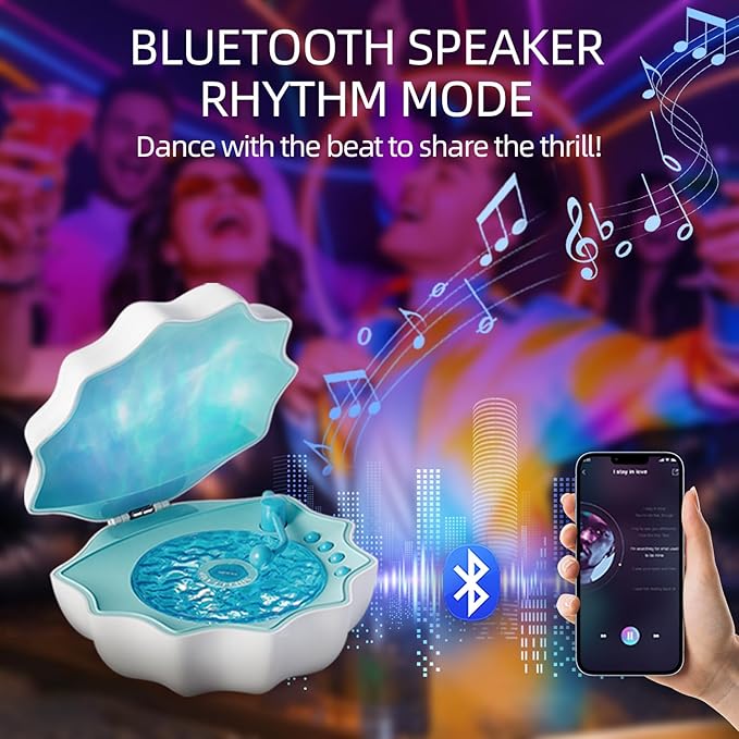 Northern Lights Projector, Night Light Projector for Bedroom Built-in Bluetooth Speaker, White Noise, Shell Night Light for Room Decor/Gift for Kids/Party/Music/Relaxation/Birthday (Blue)