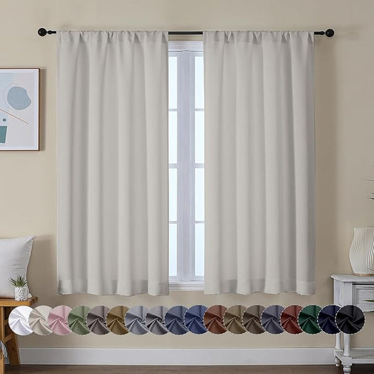 Simplebrand Ava Natural Short Blackout Curtains for Bedroom 54 Inches Long 2 Panels Set, Solid Thermal Insulated, Energy Saving Window Treatment Curtains Blackout Drapes, W40 x L54 Inch, Natural