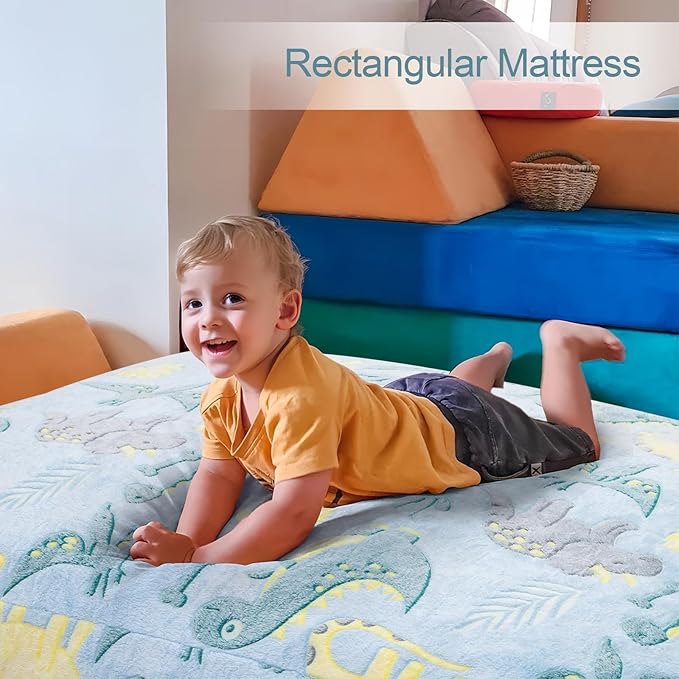 Bean Bag Chair for Kids, Toddler Beanbag Bed Unicorn, Convertible Children Bean Chair to Floor Mattress with Filler, Stuffed Child Bean Bags for Girl Boy Sleeping, Blue Dino