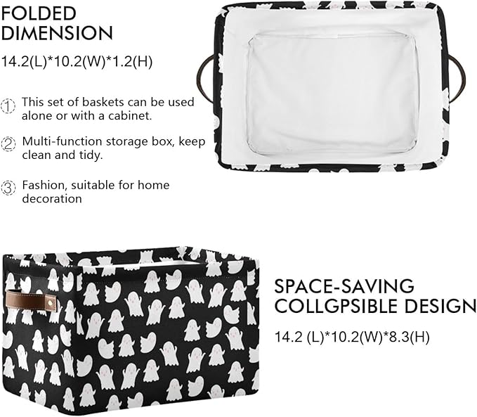 Storage Basket Bin Halloween Ghosts Organizer Basket Collapsible Shelf Basket Cube with handle for Nursery Bedroom Bathroom (white 24)