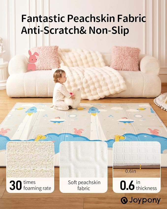 Baby Play Mat 79x71x0.6 inches, Fabric Cloth Surface Extra Large & Thick Foldable Play Mats for Baby Girls Boys, Waterproof & Anti-Slip Portable Baby Floor Mat for Tummy Time with Travel Bag