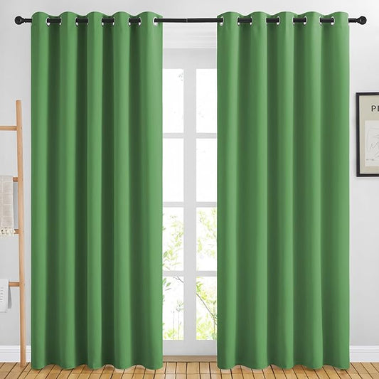 NICETOWN Blackout Forest Green Curtains for Living Room - Solid Thermal Insulated Sound Reducing Grommet Room Darkening Curtains & Drapes for Bedroom/Children Room (2 Panels, W66 x L84)