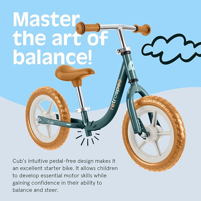 Retrospec Cub Toddler 12" Balance Bike, 18 Months - 3 Years Old, No Pedal Beginner Kids Bicycle for Girls & Boys, Flat-Free Tires, Adjustable Seat, & Durable Frame