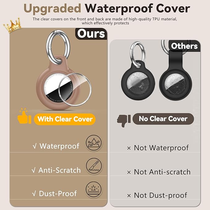 Upgrade Waterproof 2 Pack Airtags Holder with Apple Airtags Keychain, Hard PC Air Tag Case, Anti-Scratch & Shock Air tag Holder, Men's Women's Keyrings & Keychains-Black+Light Brown
