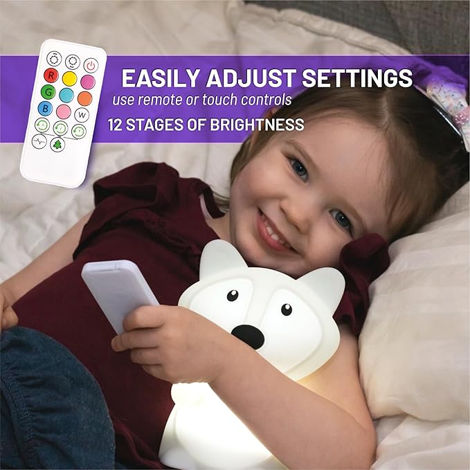 Lumipets Remote Control Silicone Night Light for Kids - Fox Design with 9 Soft Colors & Sleep Timer - Rechargeable, Battery-Operated Lamp for Bedroom | Baby Nursery, Toddler, Girls, Boys