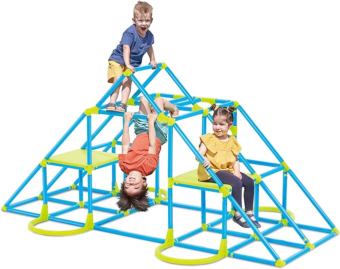 Eezy Peezy Mega Pyramid Monkey Bars Climbing Tower Active Outdoor Fun for Kids Ages 3 to 8 Years Old, Blue/Green