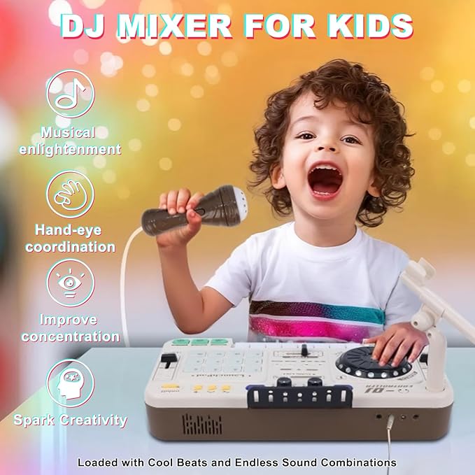Magic4U Kids DJ Mixer, Toddler Rechargeable DJ Set with Lights, Sound Effect, Demo Songs and Reaction Music Games, Musical Toys Birthday Party Gift for 3-9 Years Old Girls Boys