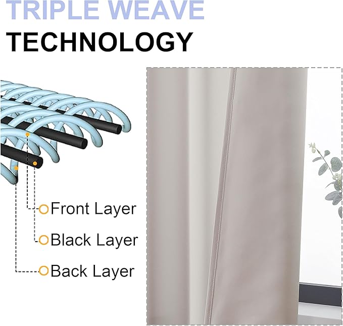 Simplebrand Ava Natural Blackout Curtains for Patio 108 Inches Long 2 Panels Set, Solid Thermal Insulated Room Darkening Rod Pocket Window Treatment Curtains Blackout Drapes, W50 x L108 Inch, Natural