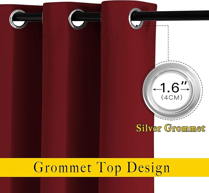 NICETOWN Blackout Curtain Panel Grommet - Home Decorations Thermal Insulated Solid Grommet Top Blackout Living Room Panels/Drapes for Gift (Burgundy Red, 1 Pair, 46 x 72-Inch)