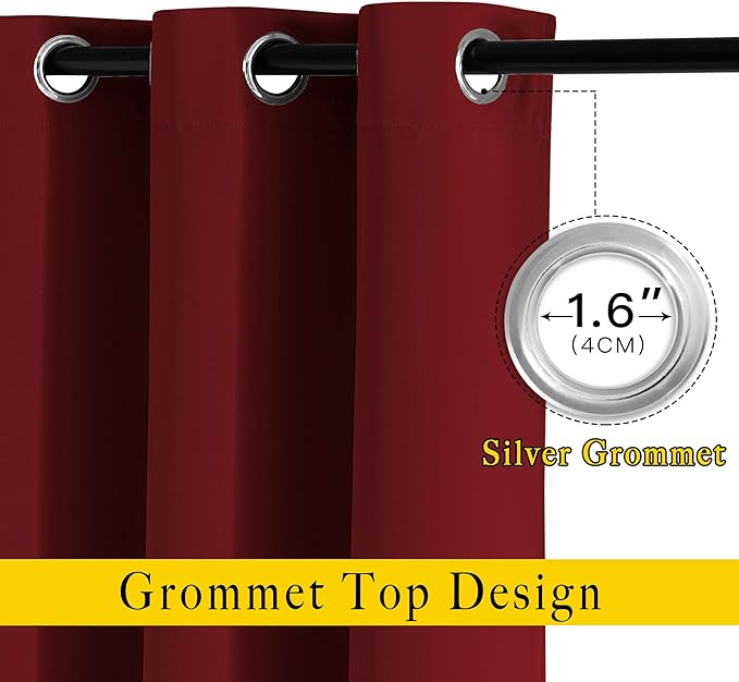 NICETOWN Blackout Curtain Panel Grommet - Home Decorations Thermal Insulated Solid Grommet Top Blackout Living Room Panels/Drapes for Gift (Burgundy Red, 1 Pair, 46 x 90-Inch)