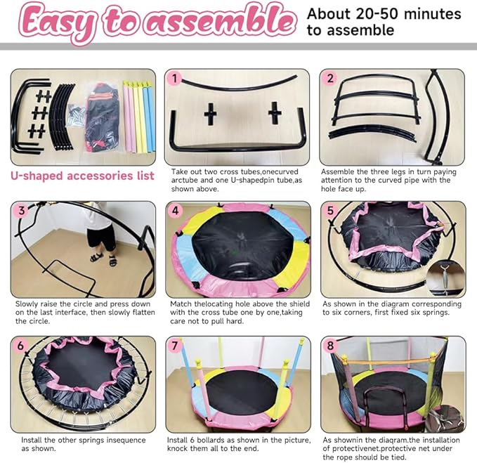 Pink Indoor Trampoline for Kids 2-5, 5ft Mini Indoor & Outdoor Small Toddler Trampoline with Net and Basketball Hoop