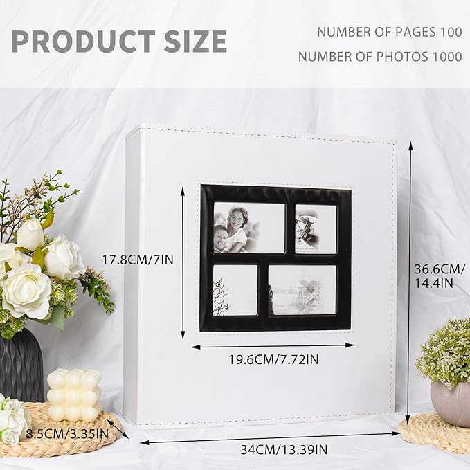 RECUTMS Photo Album 4x6 1000 Pockets Photos, Extra Large Capacity Family Wedding Picture Albums Holds 1000 Horizontal and Vertical Photos (White)