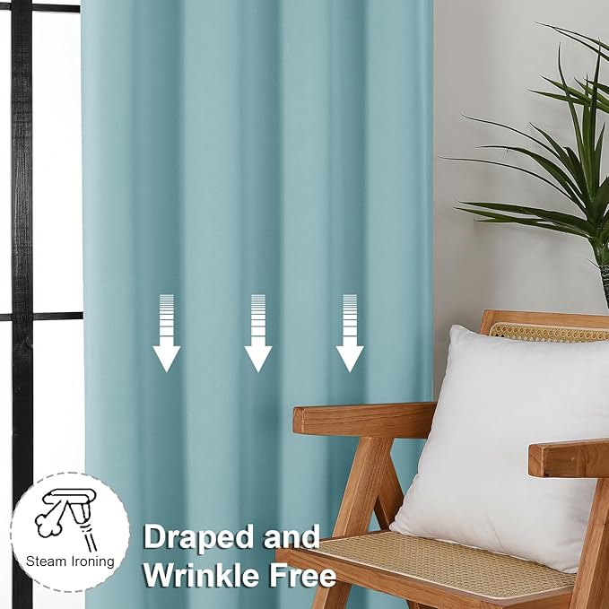 Simplebrand Ava Aqua Blackout Curtains for Bedroom 72 Inch Length 2 Panels Set, Privacy Thermal Insulated Rod Pocket Door Window Curtains for Patio French Door Front Door, W40 x L72 Inch, Aqua