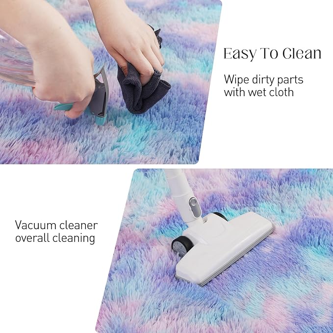 Rainbow Rug for Girls Room, 3x5 Fluffy Area Rugs for Bedroom, Colorful Kids Rug Cute Anti-Skid Indoor Carpet for Nursery, Living Room, Playroom, Home Decor