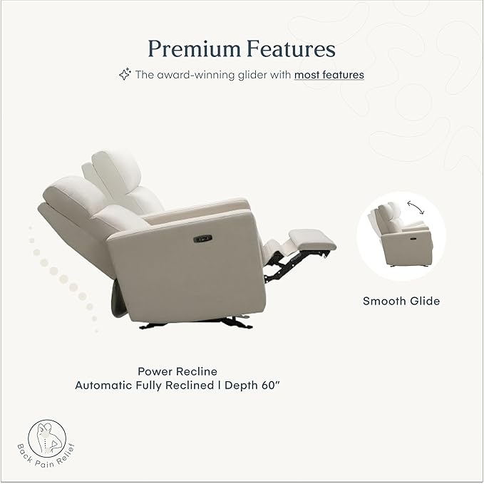 Nurture& The Glider – Premium Power Recliner Nursery Chair with Stationary Headrest | Designed for Comfort and Simplicity | Built-in USB Charger