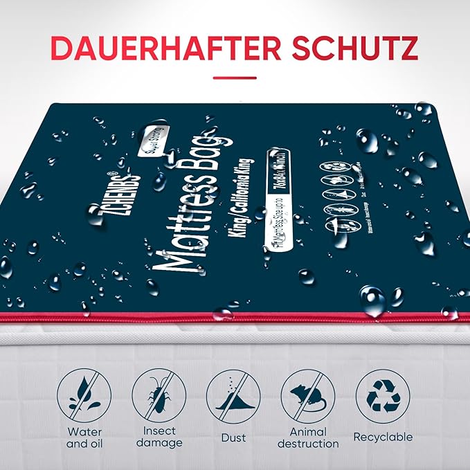 ZCHENBS® – Mattress Bags for Moving and Storage,Mattress Bag with Zippers,5 Mil Ultra-Thick Bed Bag,Waterproof,Anti-Tear,Heavy-Duty Mattress bag (Black, King/California King-(1 Pack))