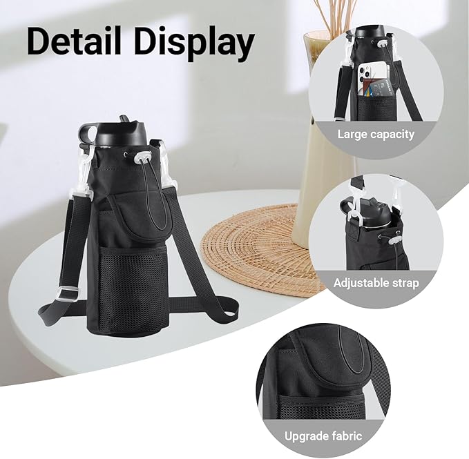 RRegeny【NEW STYLE Water Bottle Holder Crossbody Bag with Shoulder Strap, Leakproof Water Bottle Carrier for Hydro Flask16-40oz, Hands-Free Fitness Bag with Zipper Pockets for Hiking Travel Gym