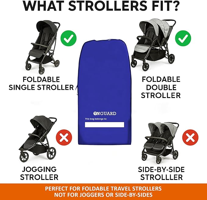 ONGUARD Waterproof Single and Double Stroller Bag for Airplane - Travel Stroller Cover for Air Travel and Storage - Gate Check Bag Backpack- Baby Airplane Essentials - Blue
