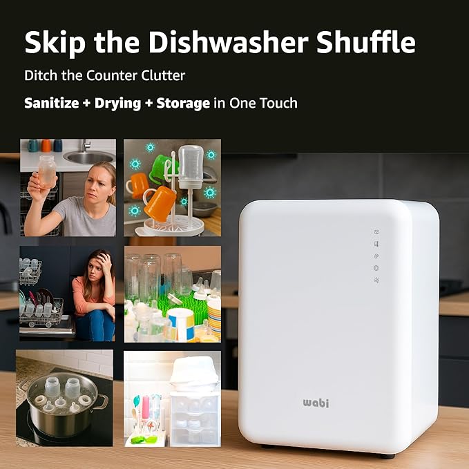 WABI UVC LEDs 3-in-1 Sanitizer & Dryer 360° Box | Disinfect, Dry, & Store Everyday Items, Baby Feeding Gear, and Electronics | Touch Control, LED (No Mercury) | Smart Storage Mode