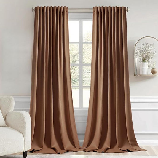 MIULEE Back Tab Blackout Curtains 102 Inch Long 2 Panels Set for Living Room Bedroom, Rod Pocket/Pinch Pleated Thermal Insulated Room Darkening Light Blocking Floor to Ceiling Drapes, Cappuccino Brown