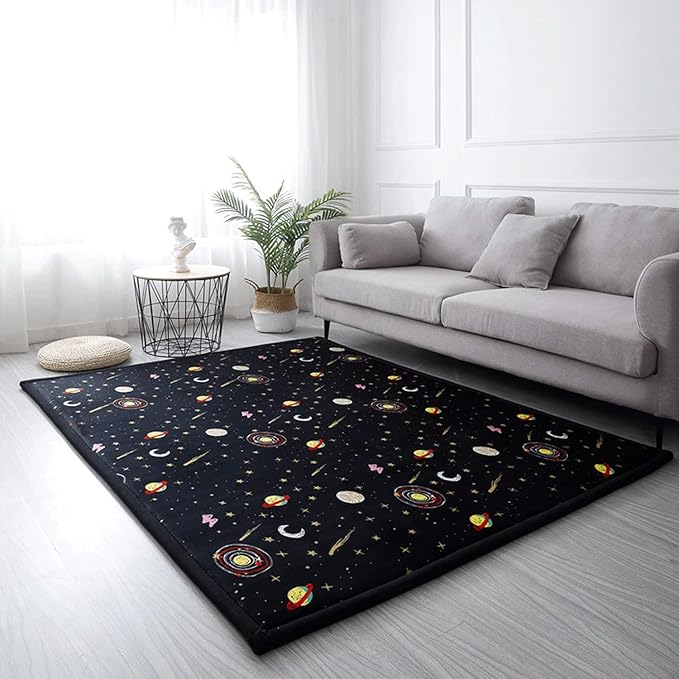 Loartee Coral Velvet Area Rug - 1" Thick Memory Foam Baby Play Mat, Washable Toddler Carpet, Home Decor for Living Room, Nursery, Kids Bedroom, Astral Black, 5'11"x6'7"