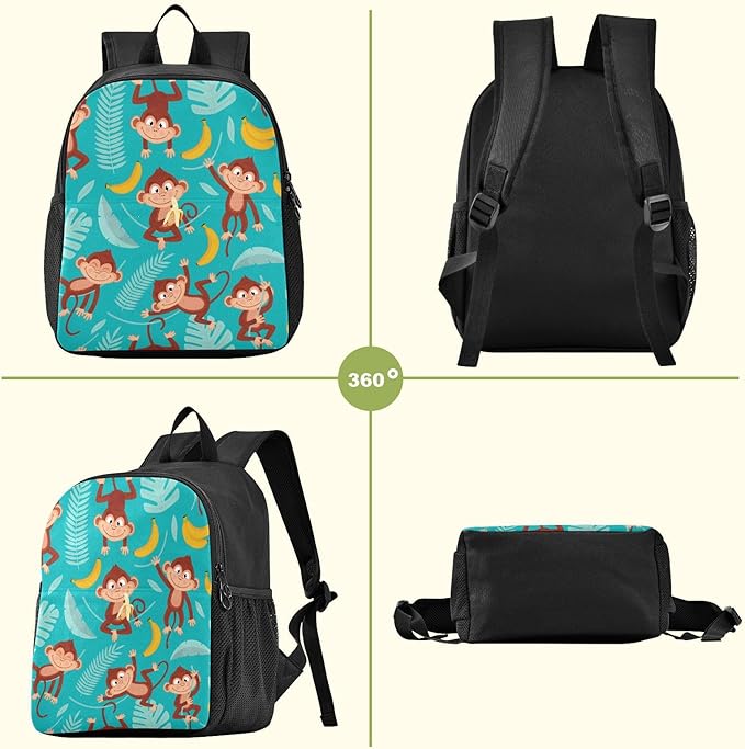 Toddler Backpack Monkey Banana Waterproof Mini Backpack Boys/Girls Cute Small Backpack Kindergarten Pre School Bags 11 Inch