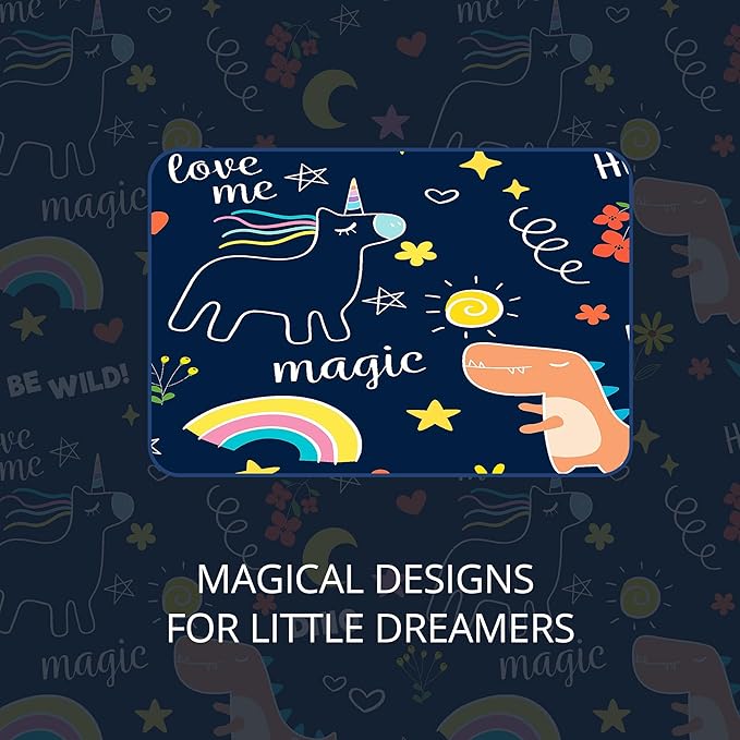 100% Blackout Curtains for Kids - Adorable Dinosaur & Unicorn Pattern, 2Panels, Each W52xL63, Thermal Insulated Noise-Reducing Drapes for Nursery, Bedroom, Playroom - Fun & Colorful Design