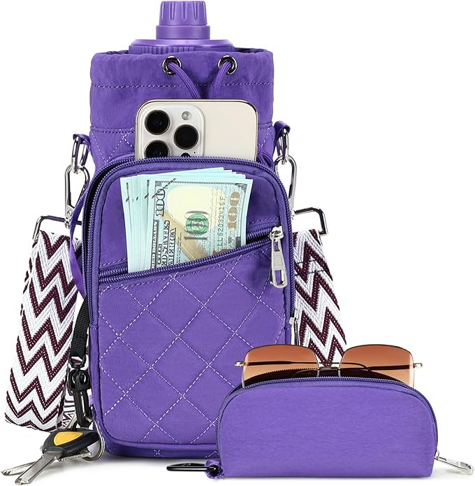 Water Bottle Carrier Bag with Strap, Water Bottle Holder Crossbody Bags for Women Men for Walking, Hiking,Cycling