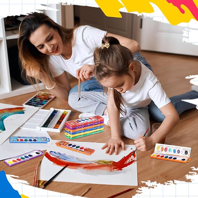 24 Pcs Apple Style Watercolor Painting Set for Kids 8 Washable Colors with Brush Watercolor Painting Set Gift Party Supplies Back to School Party Gift Exchange