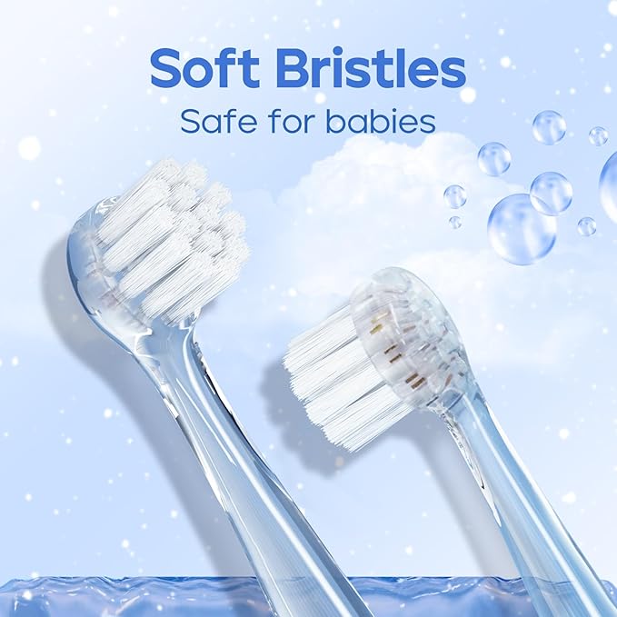 SEAGO Toddler Electric Toothbrushes for Baby Ages 0-3 Years, Baby Toothbrush with Smart Timer and Suction Base, 4 Replacement Brush Heads SG-513 (Blue-C)